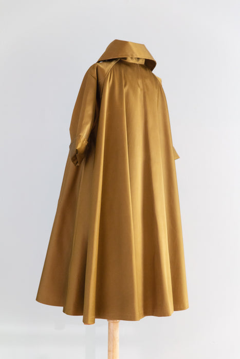 Dramatic 1950’s Goldenrod Brushed Satin Swing Coat / SM