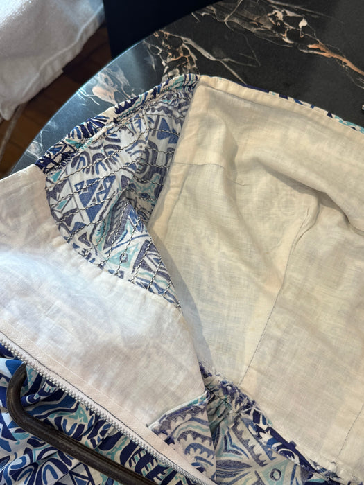 Beautiful Blue 1950's Hawaiian Cotton Halter Neck Dress In Shades of Blue / L AS-IS