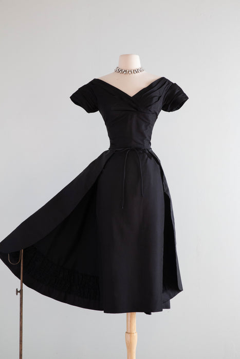 Iconic 1950's Ceil Chapman Silk Cocktail Dress With Dramatic Skirt / SMall