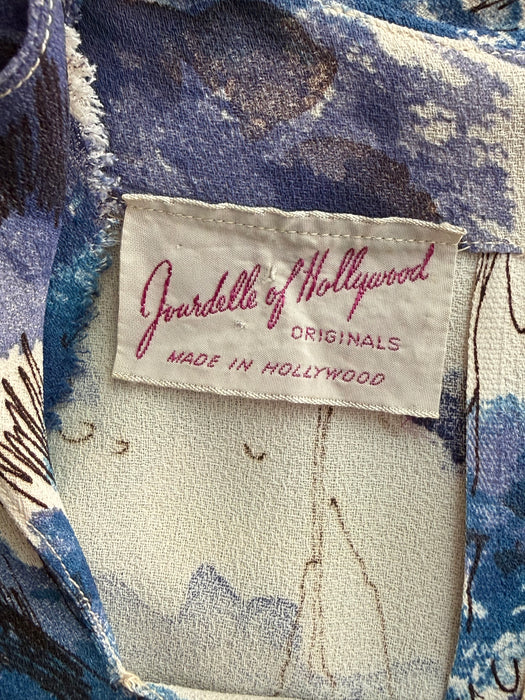 Rare 1940's Jourdelle of Hollywood Originals Rayon Hooded Dress / M