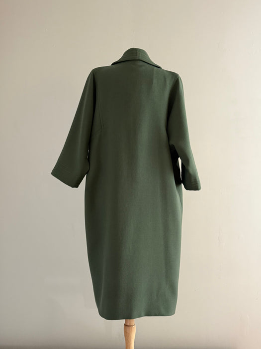 Stunning 1950’s Sage Green Ladies Wool Overcoat / ML