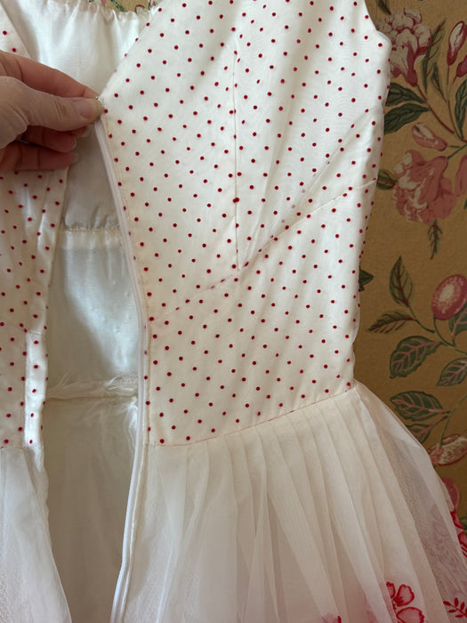 The Sweetest Late 1950's Red & White Swiss Dot Flocked Cupcake Party Dress / S