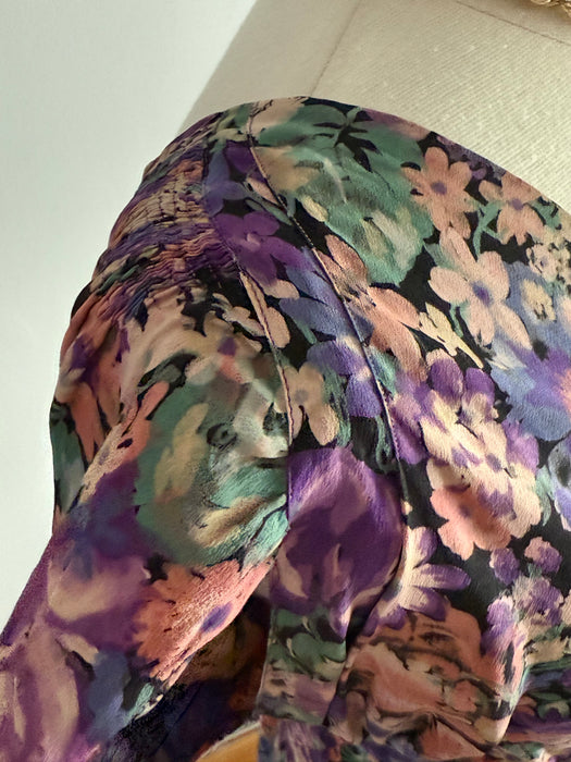 Exquisite 1930's FOGA Late Summer Floral Print Silk Bias Cut Gown / SM