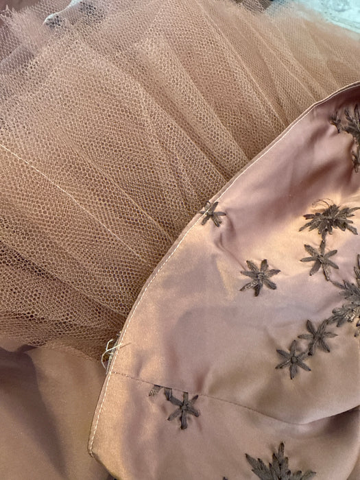 Stunning 1950's Rosewood Embroidered Satin Strapless Evening Dress / Small