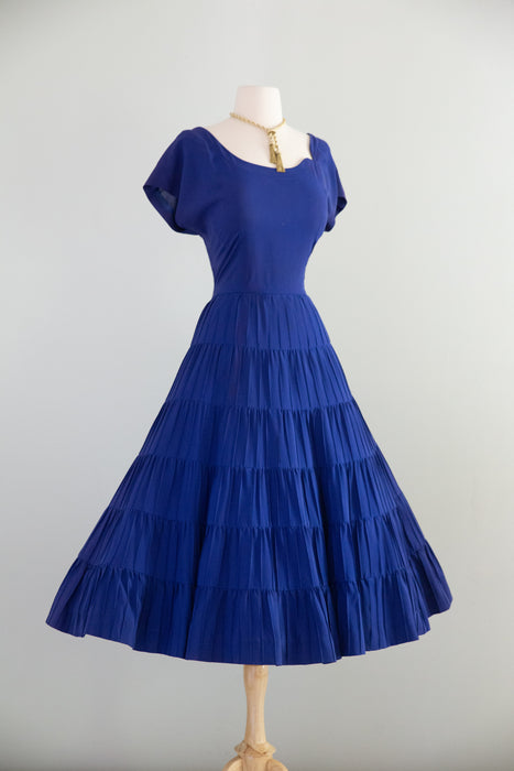 Stunning 1950's Larry Aldrich New Look Starburst Pleated Dress In Yves Klein Blue / M