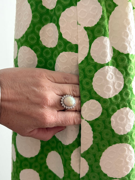 Fabulous 1960's Malcolm Starr By Rizkallah Green & White Polka Dot Maxi Dress / M