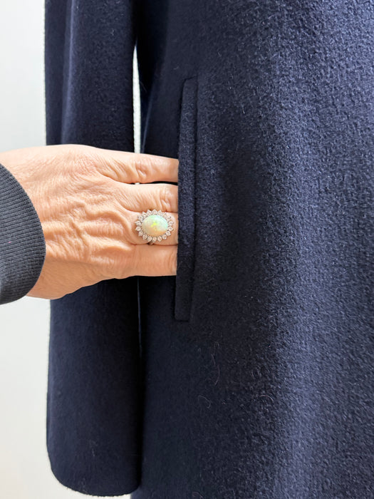 Elegant Early 1960's Navy Blue Cashmere Ladies Overcoat / M