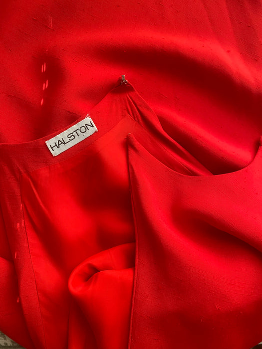 Iconic 1970's Halston Red Silk Bias Cut Halter Neck Dress / Small