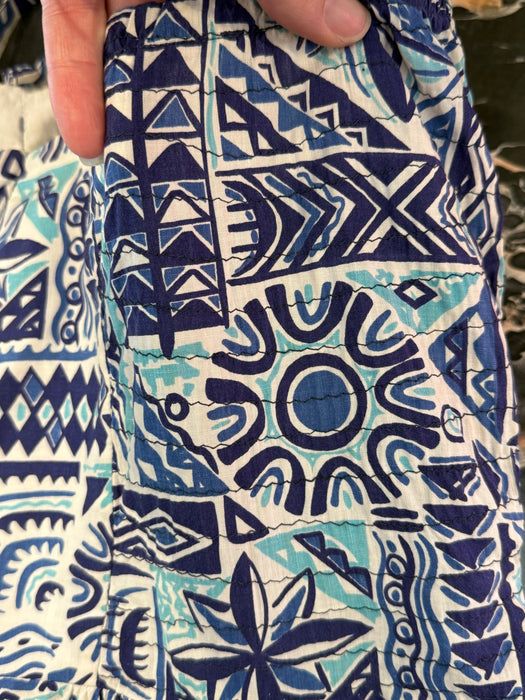 Beautiful Blue 1950's Hawaiian Cotton Halter Neck Dress In Shades of Blue / L AS-IS