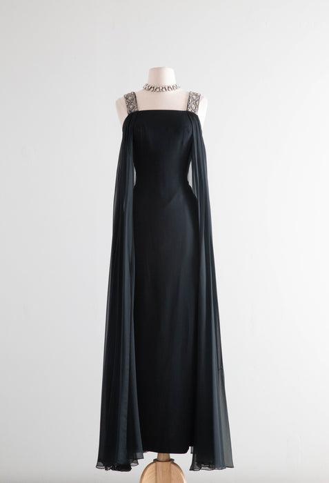 Enchanting Early 1960’s Chiffon Evening Gown with Beaded Straps / Small