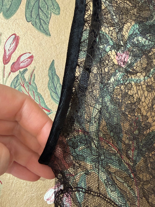 Exquisite 1920's Sheer Black Lace Flapper Dress / SM