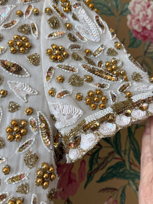 Fabulous 1980's Dolly Dress - Beaded Silk With Cut Out Back / L