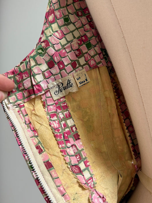 Stunning 1950's Suzy Perette Pink Mosaic Tile Print Dior Style PArty Dress / XXS