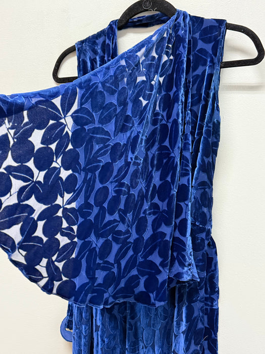 Exquisite 1930s Sapphire Devoré Velvet Bias Cut Evening Gown & Cape / M