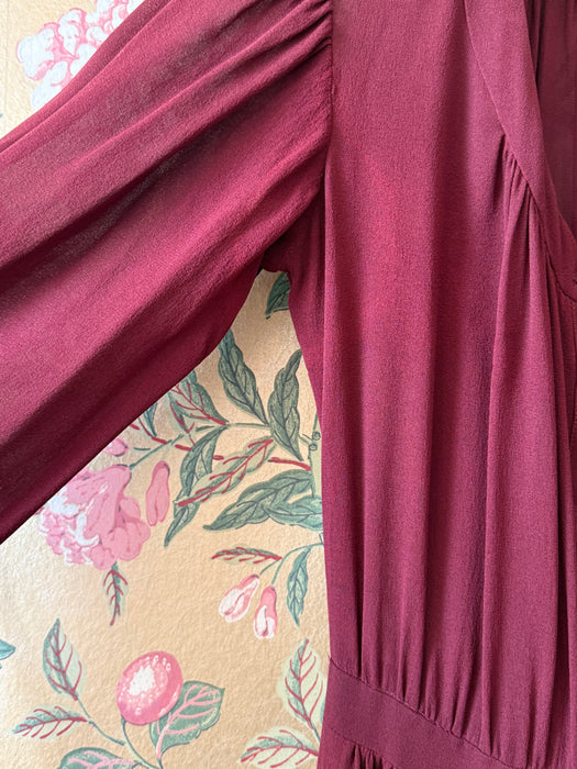 Vintage 1970's Saint Laurent Rive Gauche Burgundy Silk Crepe Dress as is / S
