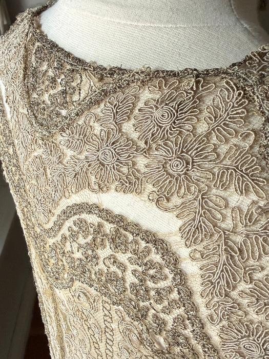 Ghostly 1920's Metallic Embroidered Net Flapper Dress AS-IS / S