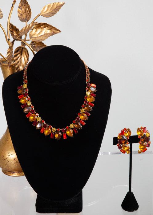 Beautiful 1950's Autumn Leaves Rhinestone Necklace Set