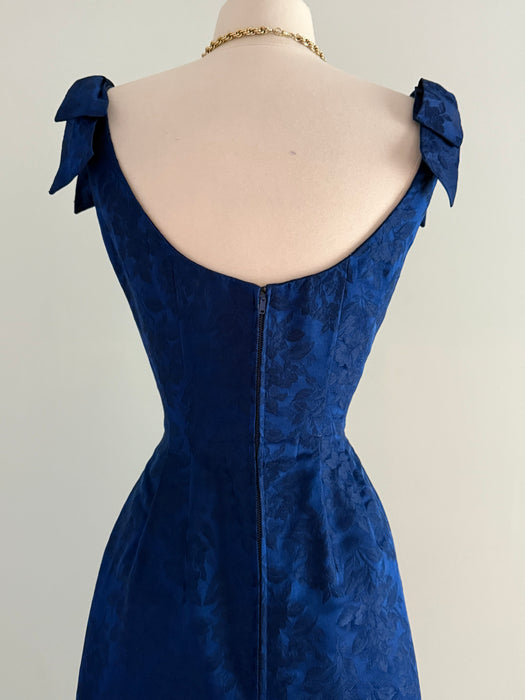 Stunning Late 1950's Sapphire Blue Cocktail Dress By Estevez / S