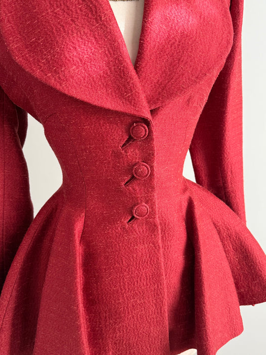 Iconic Early 1950's Lilli Ann Nipped Waist Jacket In Crimson Red / SM