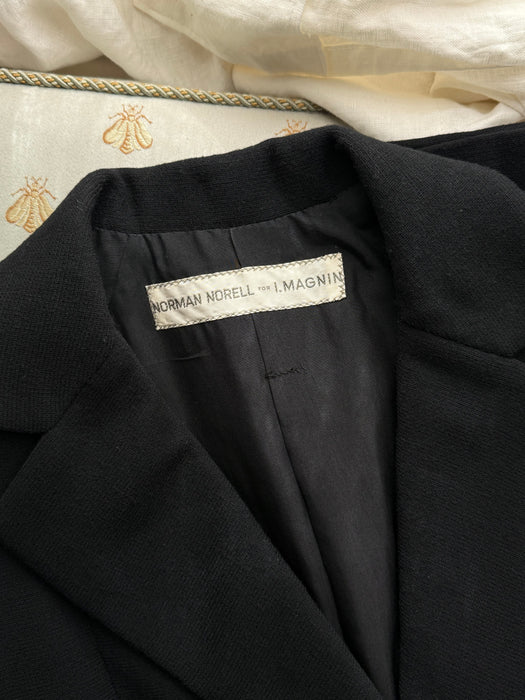 Exceptionally Chic 1960's Two Piece Black Wool Suit Dress By Norman Norell  / M