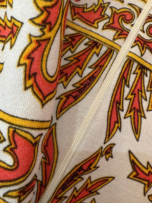 Fabulous 1970's Baroque Border Print Jersey Print Dress From Saks Fifth Ave / M