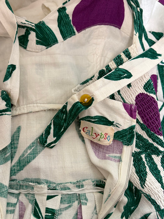 Fabulous Late 1950's Painterly Plum Print Summer Dress By Calypso / SM