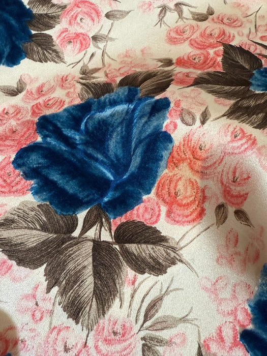 Stunning early 1960's Custom Couture Silk Rose Print Evening Dress / ML