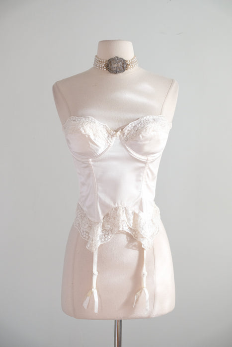 Vintage 1990's Ivory Silk & Lace Strapless Bustier Top by Victoria's Secret / 34C