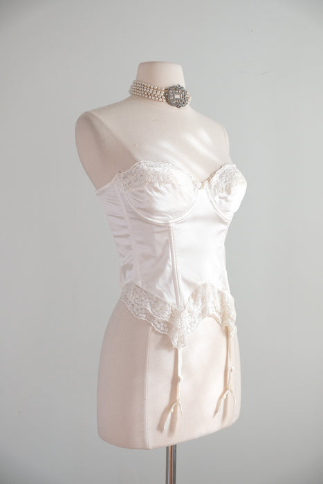 Vintage 1990's Ivory Silk & Lace Strapless Bustier Top by Victoria's Secret / 34C