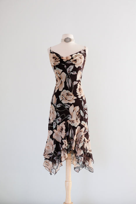 Vintage 1990's Floral Silk Chiffon Bias Cut Party Dress / S Xtabay Vintage Vintage 1990's Floral Silk Chiffon Bias Cut Party Dress / S Xtabay Vintage