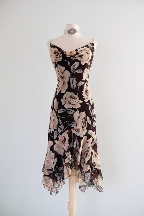 Vintage 1990's Floral Silk Chiffon Bias Cut Party Dress / S – Xtabay Vintage