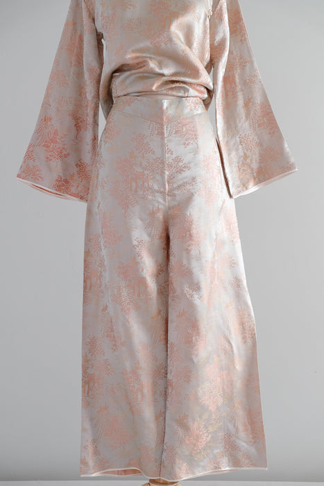 Vintage 1950's Cherry Blossom Chinese Silk Brocade Pajama Set / S