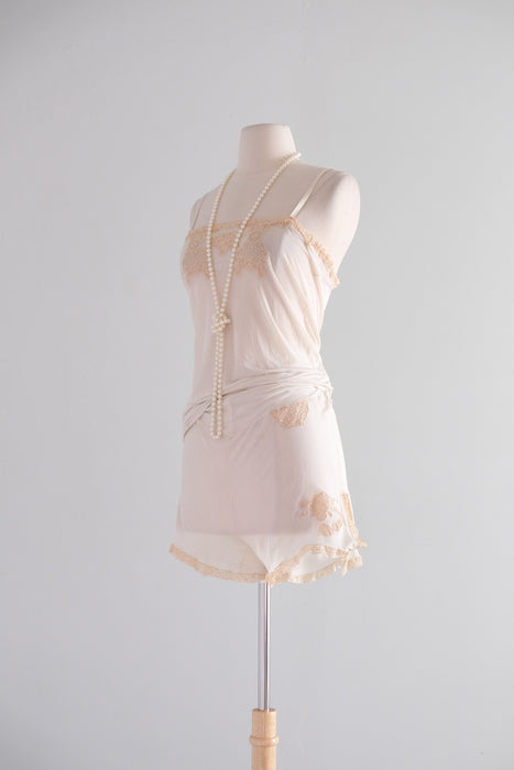 RARE Antique 1920's Silk Jersey & Lace Lingerie Set by H. Liebes & Co. / S