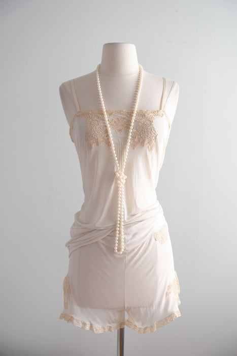 RARE Antique 1920's Silk Jersey & Lace Lingerie Set by H. Liebes & Co. / S