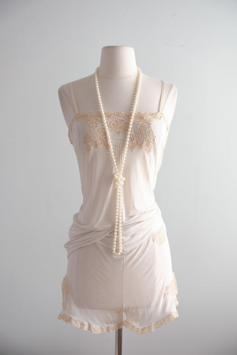 RARE Antique 1920's Silk Jersey & Lace Lingerie Set by H. Liebes & Co. / S