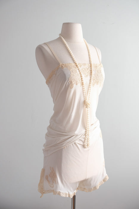 RARE Antique 1920's Silk Jersey & Lace Lingerie Set by H. Liebes & Co. / S