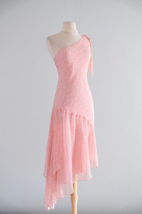 Vintage 1990's Pink Retro Bias Cut Silk Chiffon OTS Dress from Laundry / S