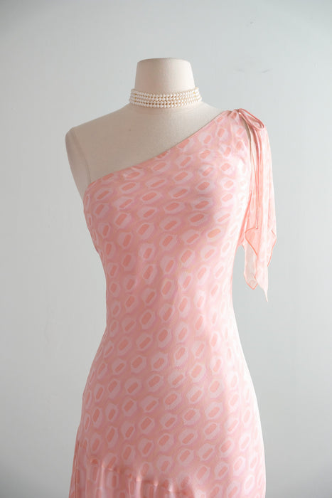 Vintage 1990's Pink Retro Bias Cut Silk Chiffon OTS Dress from Laundry / S