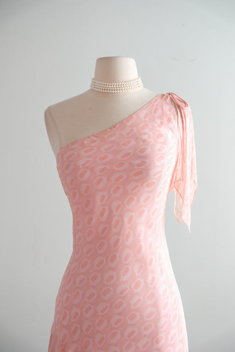 Vintage 1990's Pink Retro Bias Cut Silk Chiffon OTS Dress from Laundry / S