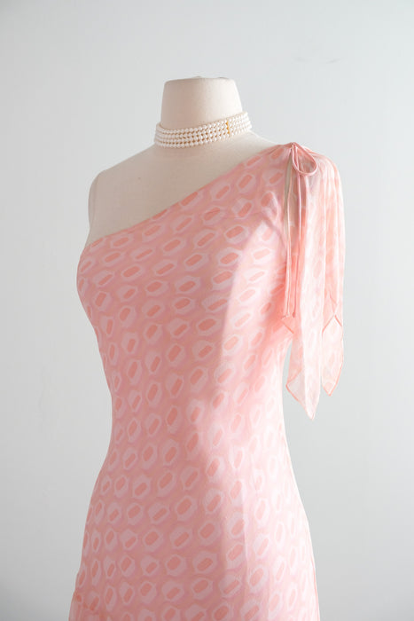 Vintage 1990's Pink Retro Bias Cut Silk Chiffon OTS Dress from Laundry / S