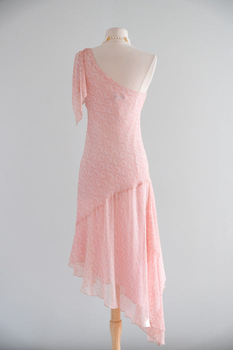 Vintage 1990's Pink Retro Bias Cut Silk Chiffon OTS Dress from Laundry / S