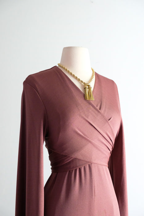 Vintage 1970's Cocoa Christian Dior Wrap Gown / SM