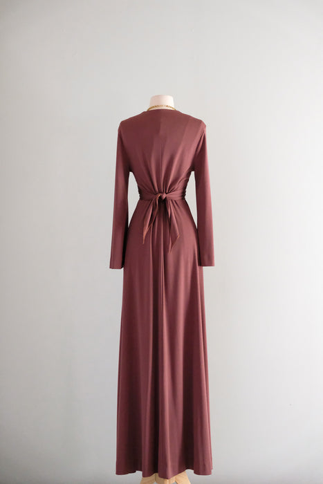 Vintage 1970's Cocoa Christian Dior Wrap Gown / SM