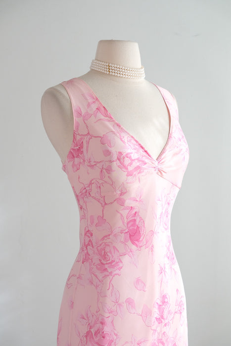 Vintage Y2K Pink Rose Silk Chiffon Sleeveless Dress by Aqua / L