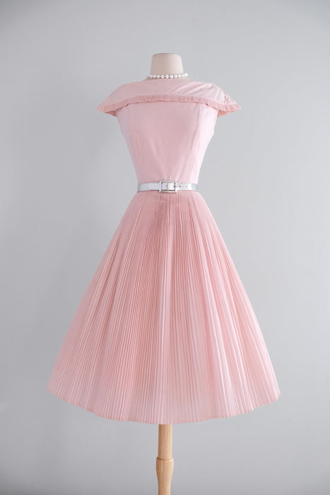 Vintage 1950's Ultra Pleated Baby Pink Cotton Dress / SM