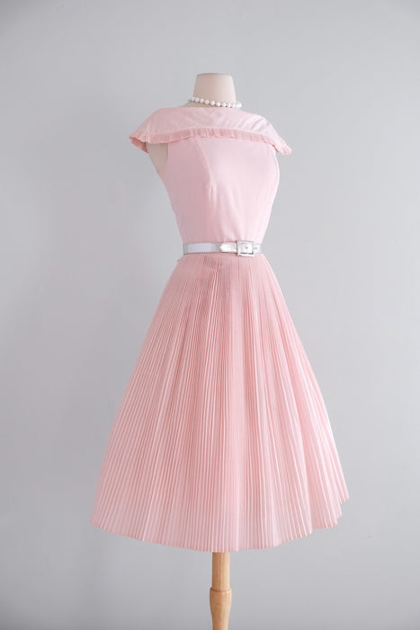 Vintage 1950's Ultra Pleated Baby Pink Cotton Dress / SM