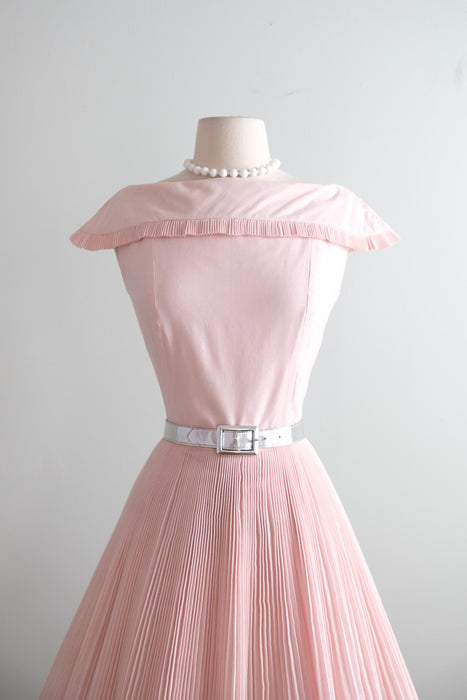 Vintage 1950's Ultra Pleated Baby Pink Cotton Dress / SM