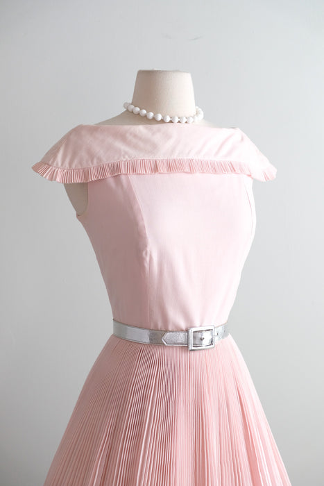Vintage 1950's Ultra Pleated Baby Pink Cotton Dress / SM