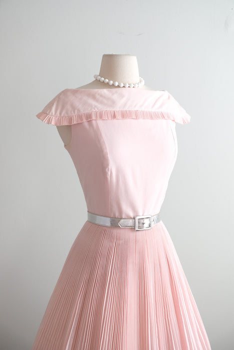 Vintage 1950's Ultra Pleated Baby Pink Cotton Dress / SM