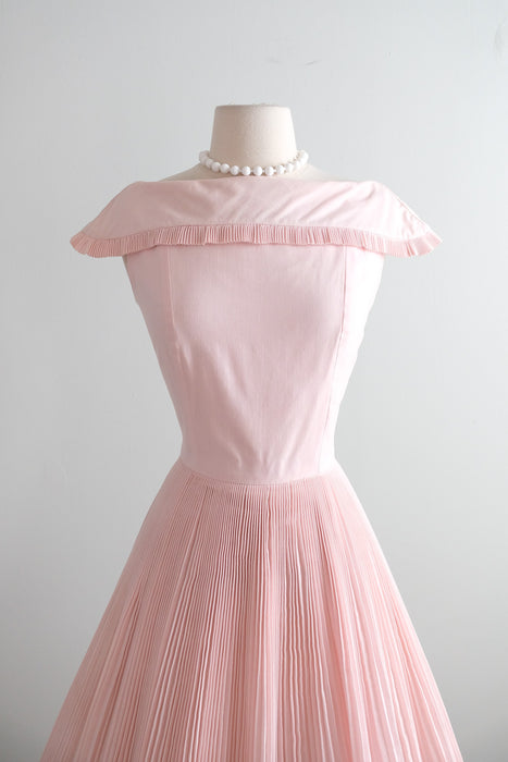 Vintage 1950's Ultra Pleated Baby Pink Cotton Dress / SM